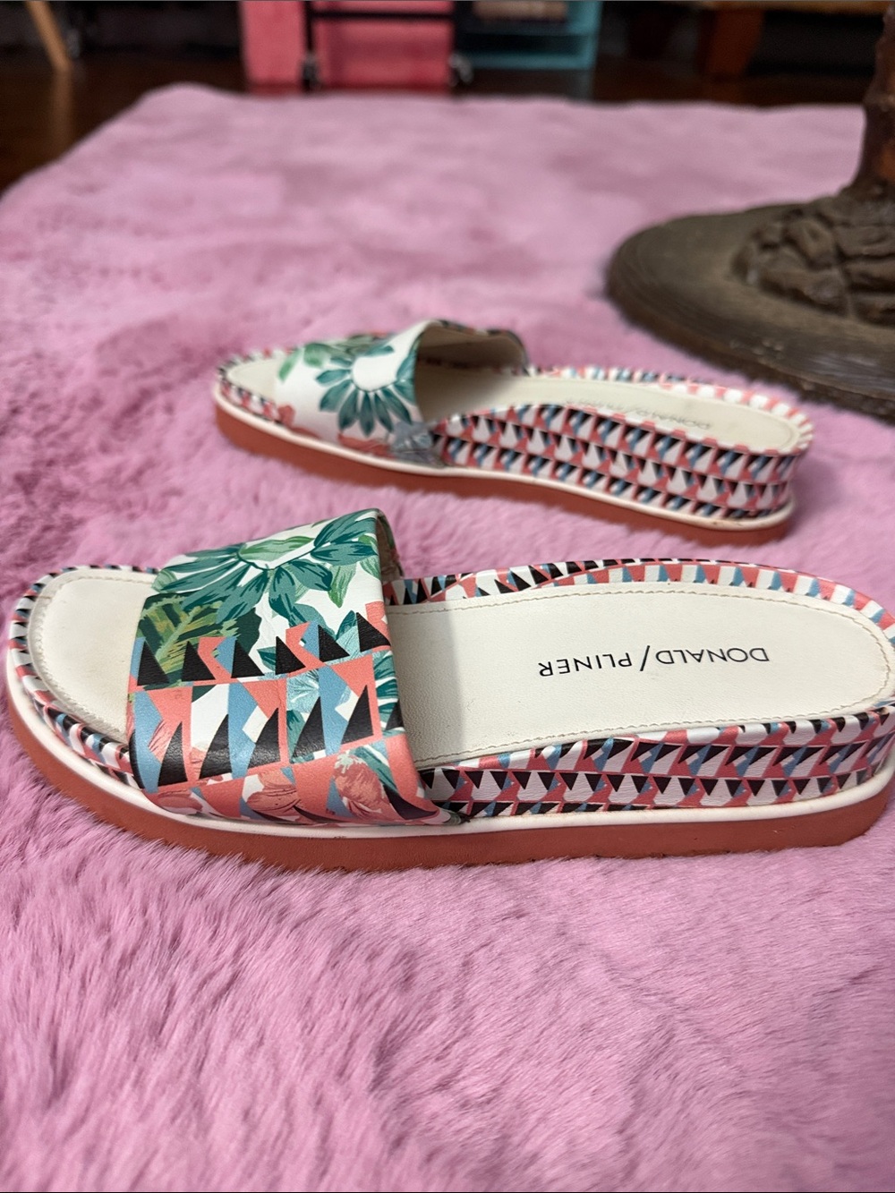 Donald J. Pliner Coral Multi Slide Mules with Tropical Print